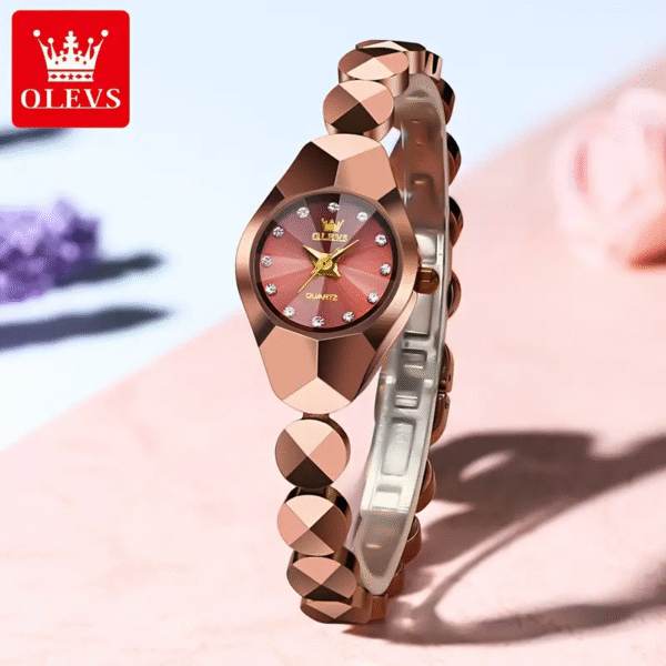 Rose gold OLEVS Rhombus Bracelet Watch, showcasing its elegant design and intricate details.