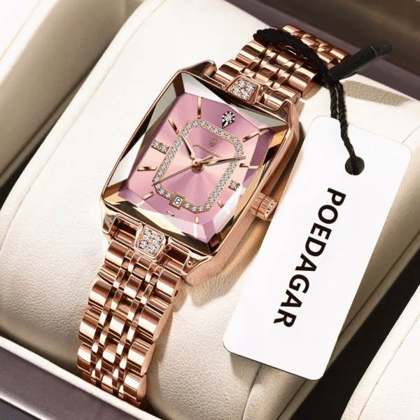 Newness Celestial Dusk Square Gold Watch: A sophisticated square gold watch, showcasing modern design and timeless elegance.