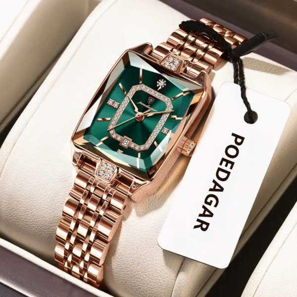 Newness Celestial Dusk Square Gold Watch: A sophisticated square gold watch, showcasing modern design and timeless elegance.