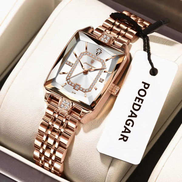 Newness Celestial Dusk Square Gold Watch: A sophisticated square gold watch, showcasing modern design and timeless elegance.