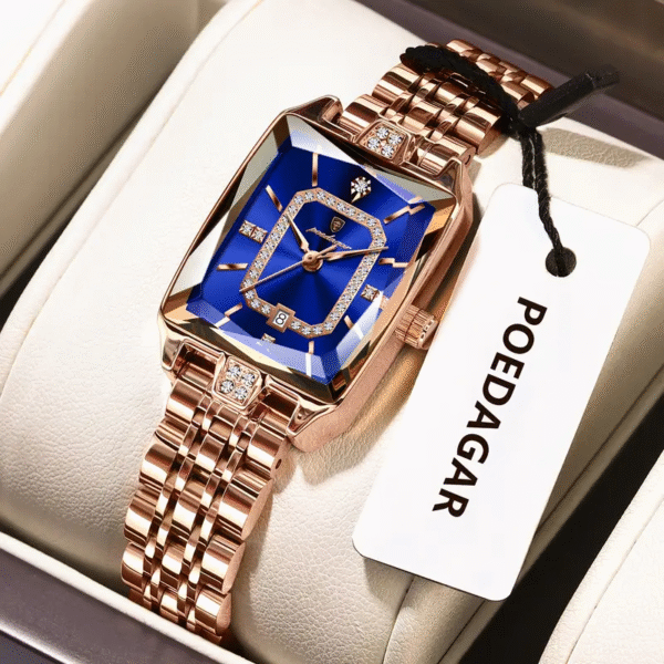 Newness Celestial Dusk Square Gold Watch: A sophisticated square gold watch, showcasing modern design and timeless elegance.