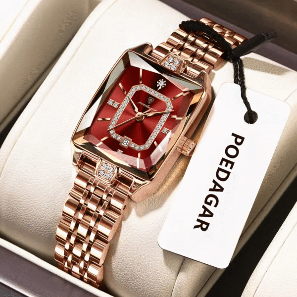 Newness Celestial Dusk Square Gold Watch: A sophisticated square gold watch, showcasing modern design and timeless elegance.