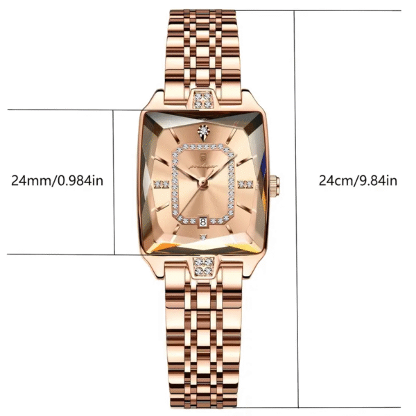 Newness Celestial Dusk Square Gold Watch: A sophisticated square gold watch, showcasing modern design and timeless elegance.