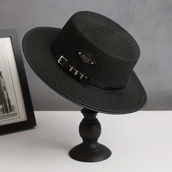 Stylish Newness Riviera Flat Top Straw Hat, perfect for sunny days. A wide-brimmed straw hat with a flat top, showcasing a chic and elegant design.