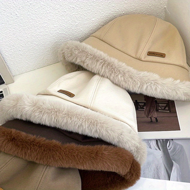 1-Pack Women's Plush Fleece-Lined Winter Bucket Hat with Detachable Ear Flaps - Thickened Warm Brown Beanie for Outdoor Activities, Non-Stretch Snug Fit & Versatile Cold Weather Accessory, Winter Hat, Earthy Style, Woollike Texture