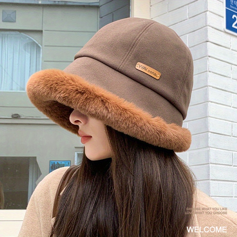 1-Pack Women's Plush Fleece-Lined Winter Bucket Hat with Detachable Ear Flaps - Thickened Warm Brown Beanie for Outdoor Activities, Non-Stretch Snug Fit & Versatile Cold Weather Accessory, Winter Hat, Earthy Style, Woollike Texture