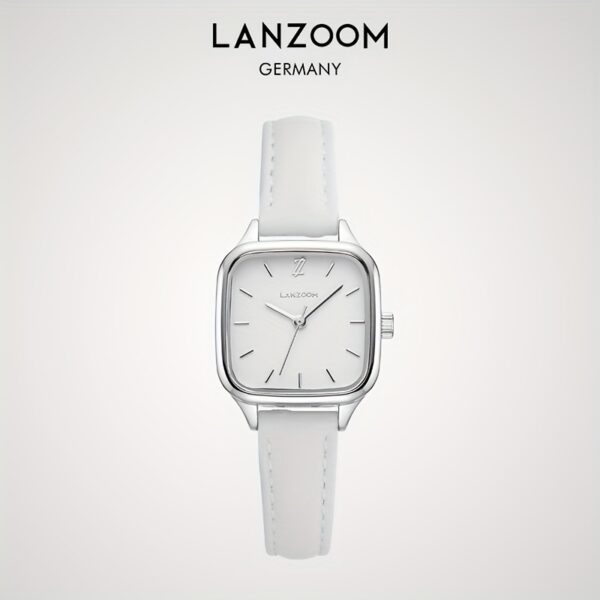 Newness Minimalist Square White Watch: A chic, minimalist white square watch perfect for everyday wear. Close-up showcasing its clean design and subtle details.