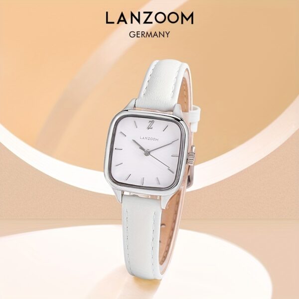 Newness Minimalist Square White Watch: A chic, minimalist white square watch perfect for everyday wear. Close-up showcasing its clean design and subtle details.
