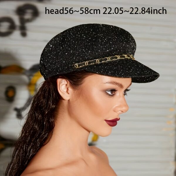 Stylish woman wearing the Newness Riviera Women's Newsboy Cap, showcasing its breathable and comfortable fit. Perfect for everyday wear or a special occasion.