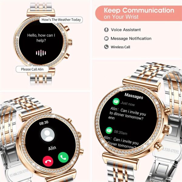 INNOFOVO Aurora Smartwatch for Women: Close-up showcasing its chic design and features.