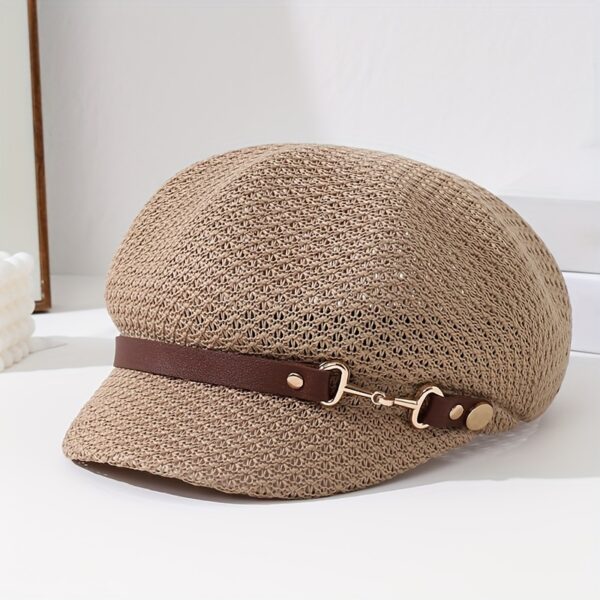 Stylish woman wearing the Newness Riviera Women's Newsboy Cap, showcasing its breathable and comfortable fit. Perfect for everyday wear or a special occasion.