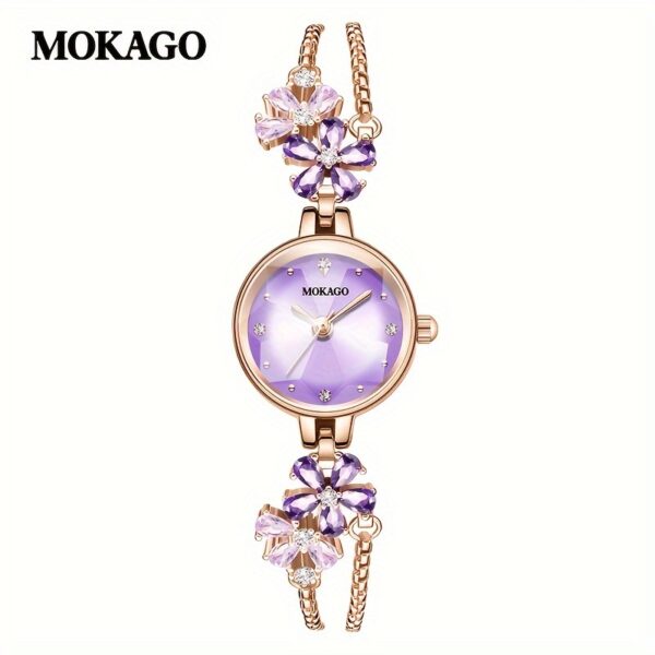 Newness Violet Bloom Crystal Bracelet Watch: A stunning violet watch with sparkling crystals on a delicate bracelet.