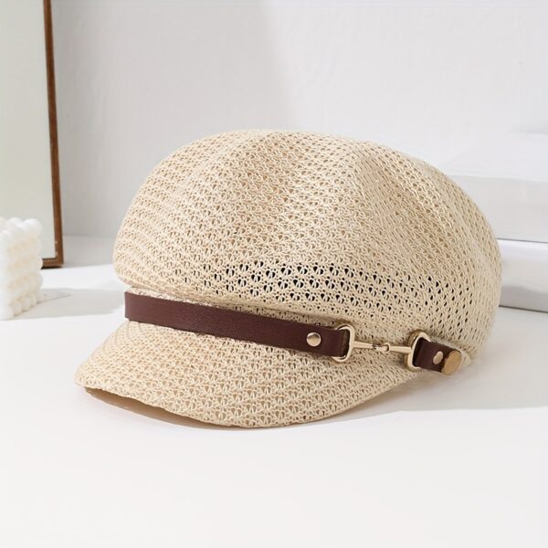 Stylish woman wearing the Newness Riviera Women's Newsboy Cap, showcasing its breathable and comfortable fit. Perfect for everyday wear or a special occasion.