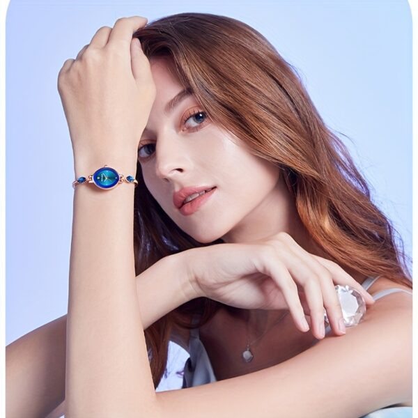 MKGO Women's Elegant Blue Quartz Watch with rose golden copper band and sparkling crystals