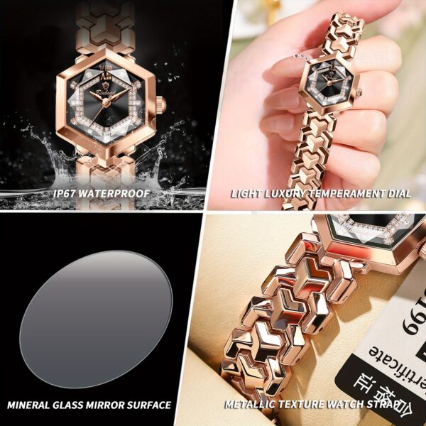 Hexagonal Chic: Geometric Women's Watch, a stylish geometric watch for women, showcasing its hexagonal design and elegant appeal. Perfect for everyday wear or special occasions.