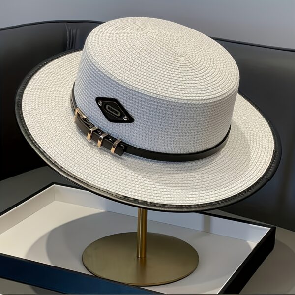 Stylish Newness Riviera Flat Top Straw Hat, perfect for sunny days. A wide-brimmed straw hat with a flat top, showcasing a chic and elegant design.