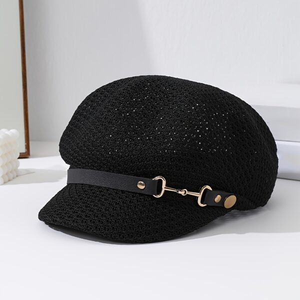 Stylish woman wearing the Newness Riviera Women's Newsboy Cap, showcasing its breathable and comfortable fit. Perfect for everyday wear or a special occasion.