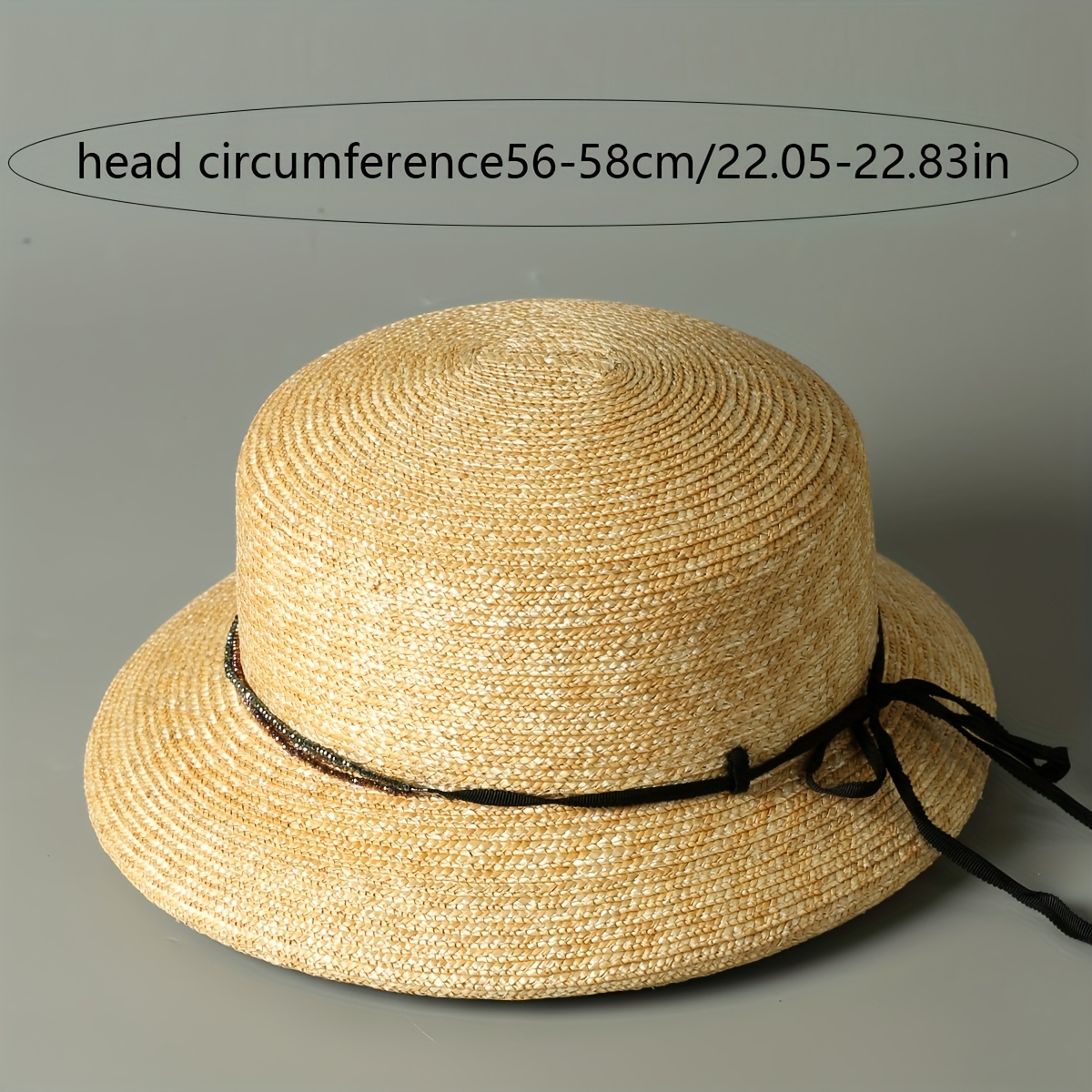 MAO GLOBAL Women'S Handwoven Wheat Straw Sun Hat with Black Ribbon Bow - Lightweight Breathable Wide Brim Bucket Hat for Beach Vacation, Outdoor Activities & Valentine'S Day, Vacation Hat, Beachwear Accessory, Decorative Bow Detail, Elegant Accessory