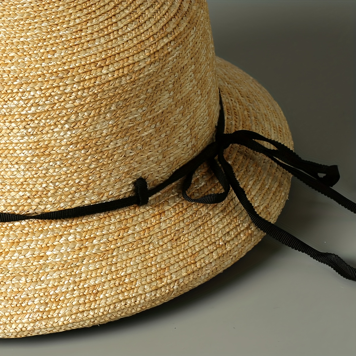 MAO GLOBAL Women'S Handwoven Wheat Straw Sun Hat with Black Ribbon Bow - Lightweight Breathable Wide Brim Bucket Hat for Beach Vacation, Outdoor Activities & Valentine'S Day, Vacation Hat, Beachwear Accessory, Decorative Bow Detail, Elegant Accessory