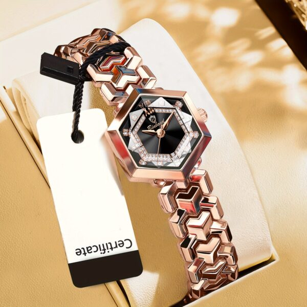 Hexagonal Chic: Geometric Women's Watch, a stylish geometric watch for women, showcasing its hexagonal design and elegant appeal. Perfect for everyday wear or special occasions.