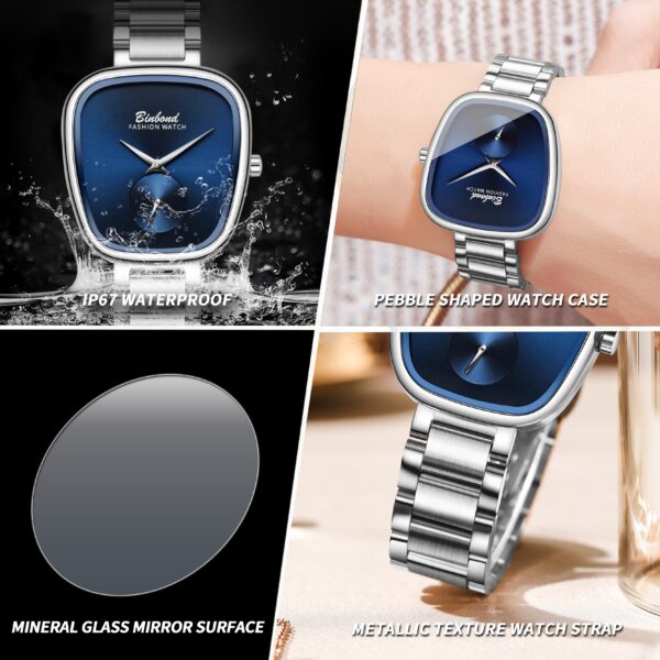 Newness Azure Edge women's rectangular watch, sleek and modern design.