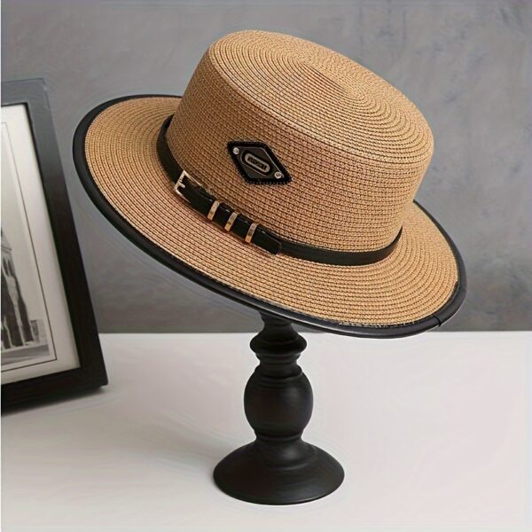 Stylish Newness Riviera Flat Top Straw Hat, perfect for sunny days. A wide-brimmed straw hat with a flat top, showcasing a chic and elegant design.