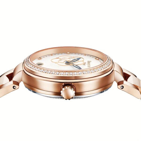 Celestial Bloom Women's Automatic Watch showcasing floral details and intricate watch mechanism.