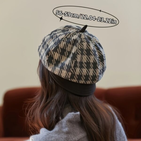 Elegant womens autumn winter beret in classic plaid design Small brim octagonal shape lightweight and comfortable Perfect for parties office or outings