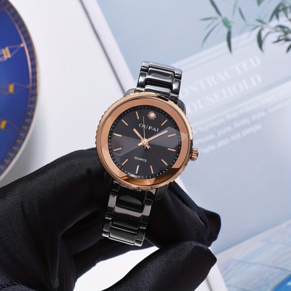 Midnight Bloom Ceramic Quartz Watch by Newness: A sophisticated ceramic watch with a sleek design, perfect for the modern woman.