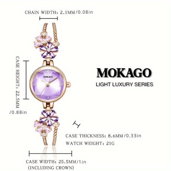 Newness Violet Bloom Crystal Bracelet Watch: A stunning violet watch with sparkling crystals on a delicate bracelet.