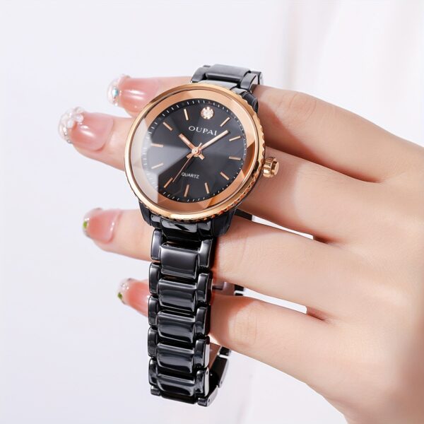Midnight Bloom Ceramic Quartz Watch by Newness: A sophisticated ceramic watch with a sleek design, perfect for the modern woman.