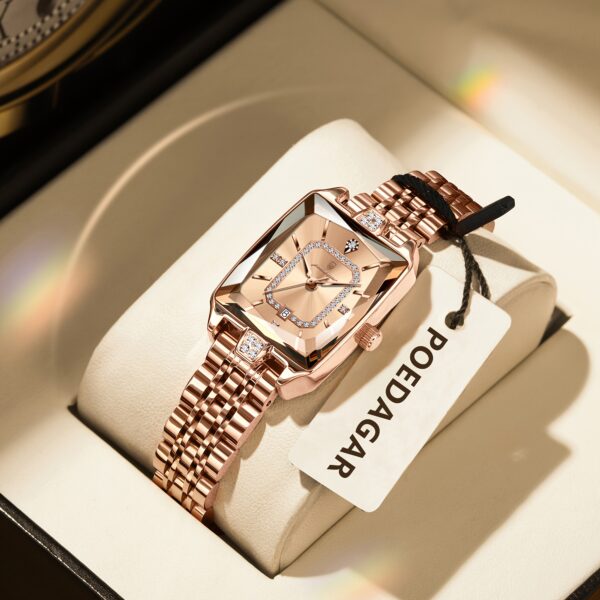 Newness Celestial Dusk Square Gold Watch: A sophisticated square gold watch, showcasing modern design and timeless elegance.