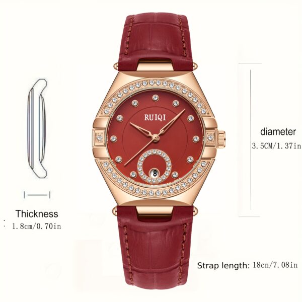 Crimson Elegance Red Leather Watch by Newness, showcasing its red leather strap and elegant design.