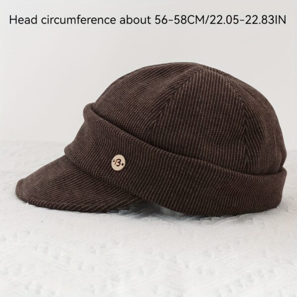 Stylish Newness Boulevard Newsboy Cap in winter setting. A close-up shows the texture and details of the warm, chic cap.