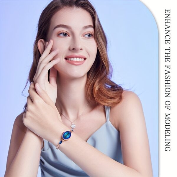 MKGO Women's Elegant Blue Quartz Watch with rose golden copper band and sparkling crystals