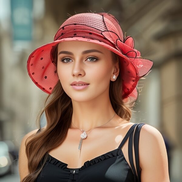 Ethereal Breeze Organza Bucket Hat: Breathable organza bucket hat in white with delicate lace trim and floral accents. Perfect for sun protection and effortless style.
