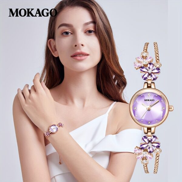 Newness Violet Bloom Crystal Bracelet Watch: A stunning violet watch with sparkling crystals on a delicate bracelet.