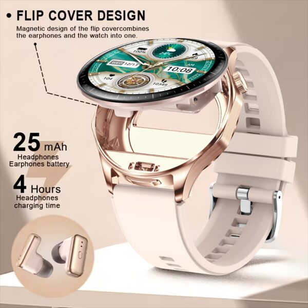 Newness Aura 2-in-1 Smartwatch with wireless earbuds; sleek design, advanced features.