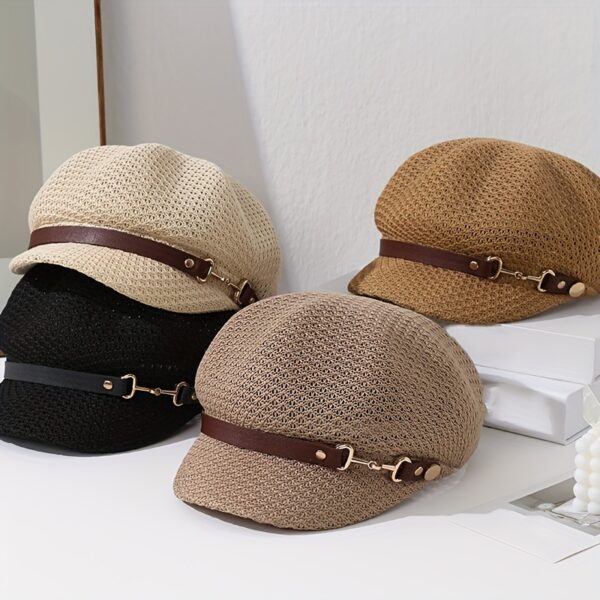 Stylish woman wearing the Newness Riviera Women's Newsboy Cap, showcasing its breathable and comfortable fit. Perfect for everyday wear or a special occasion.