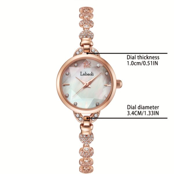 Labaoli Women's Wrist Watch LA062L: Close-up showcasing the rhinestone dial and steel strap of a fashionable quartz watch.