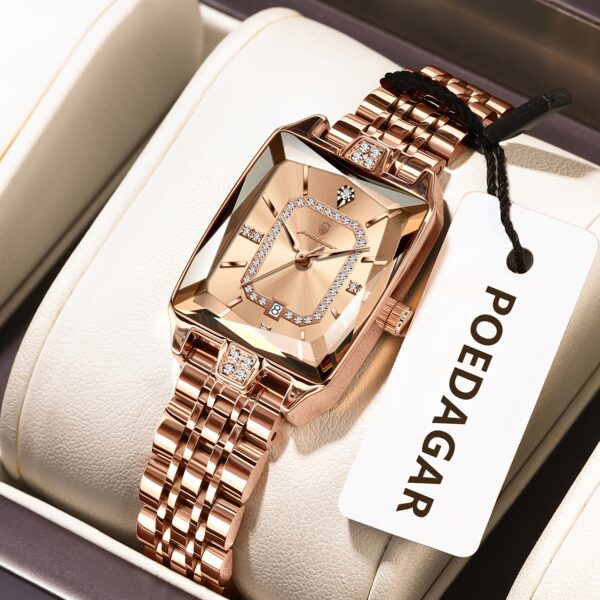 Newness Celestial Dusk Square Gold Watch: A sophisticated square gold watch, showcasing modern design and timeless elegance.