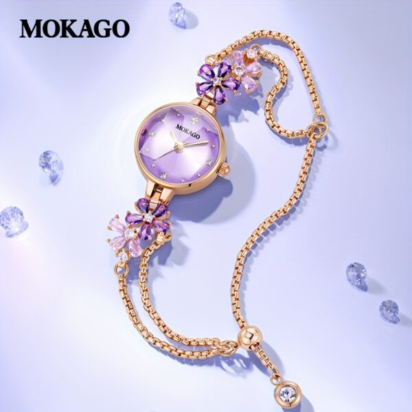 Newness Violet Bloom Crystal Bracelet Watch: A stunning violet watch with sparkling crystals on a delicate bracelet.