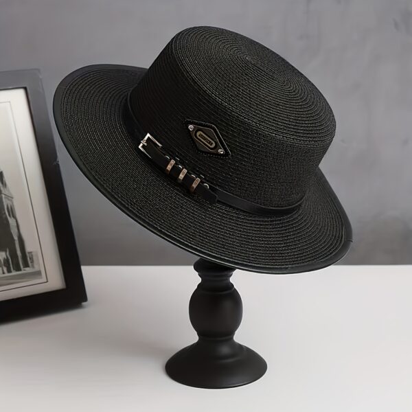 Stylish Newness Riviera Flat Top Straw Hat, perfect for sunny days. A wide-brimmed straw hat with a flat top, showcasing a chic and elegant design.