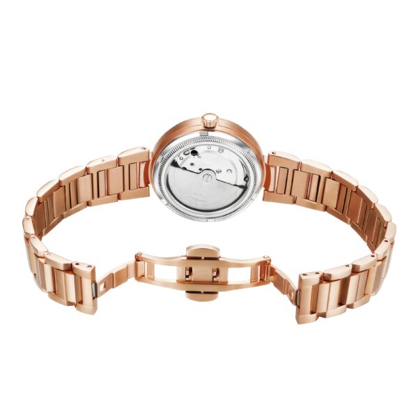 Celestial Bloom Women's Automatic Watch showcasing floral details and intricate watch mechanism.