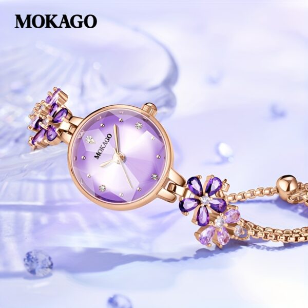 Newness Violet Bloom Crystal Bracelet Watch: A stunning violet watch with sparkling crystals on a delicate bracelet.