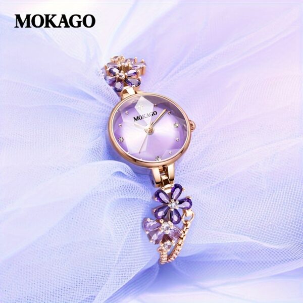 Newness Violet Bloom Crystal Bracelet Watch: A stunning violet watch with sparkling crystals on a delicate bracelet.