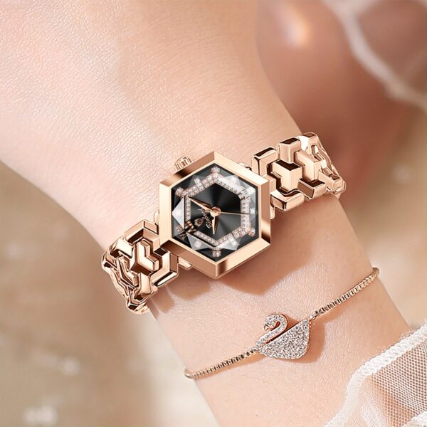 Hexagonal Chic: Geometric Women's Watch, a stylish geometric watch for women, showcasing its hexagonal design and elegant appeal. Perfect for everyday wear or special occasions.