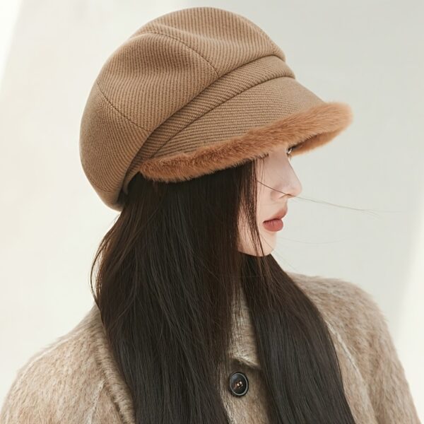 Newness Parisian Octagonal Beret Hat in stylish pose, showcasing its unique octagonal shape and lightweight fabric. Perfect for spring and fall.