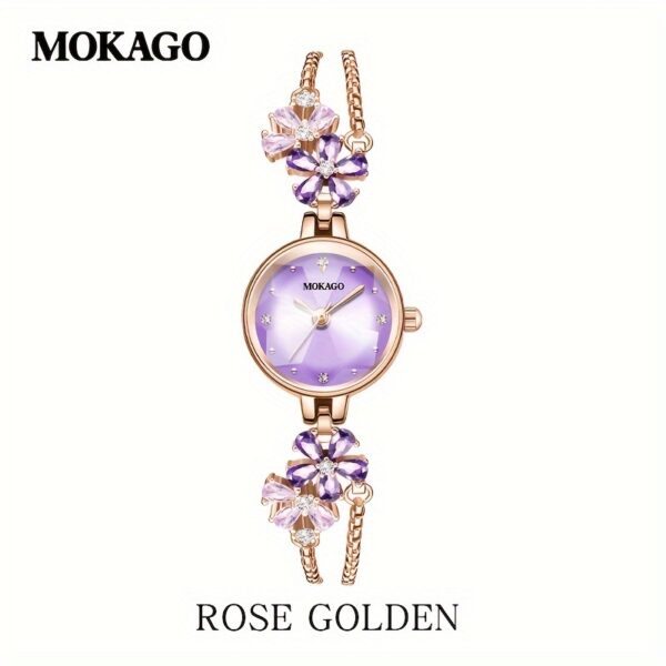 Newness Violet Bloom Crystal Bracelet Watch: A stunning violet watch with sparkling crystals on a delicate bracelet.