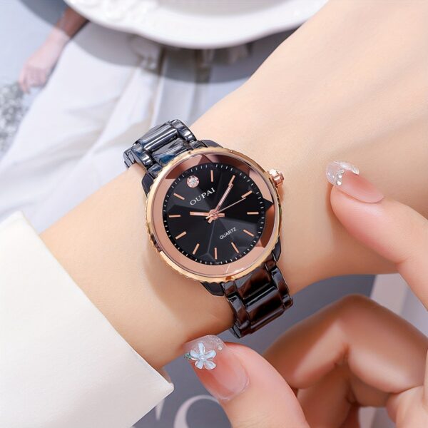 Midnight Bloom Ceramic Quartz Watch by Newness: A sophisticated ceramic watch with a sleek design, perfect for the modern woman.